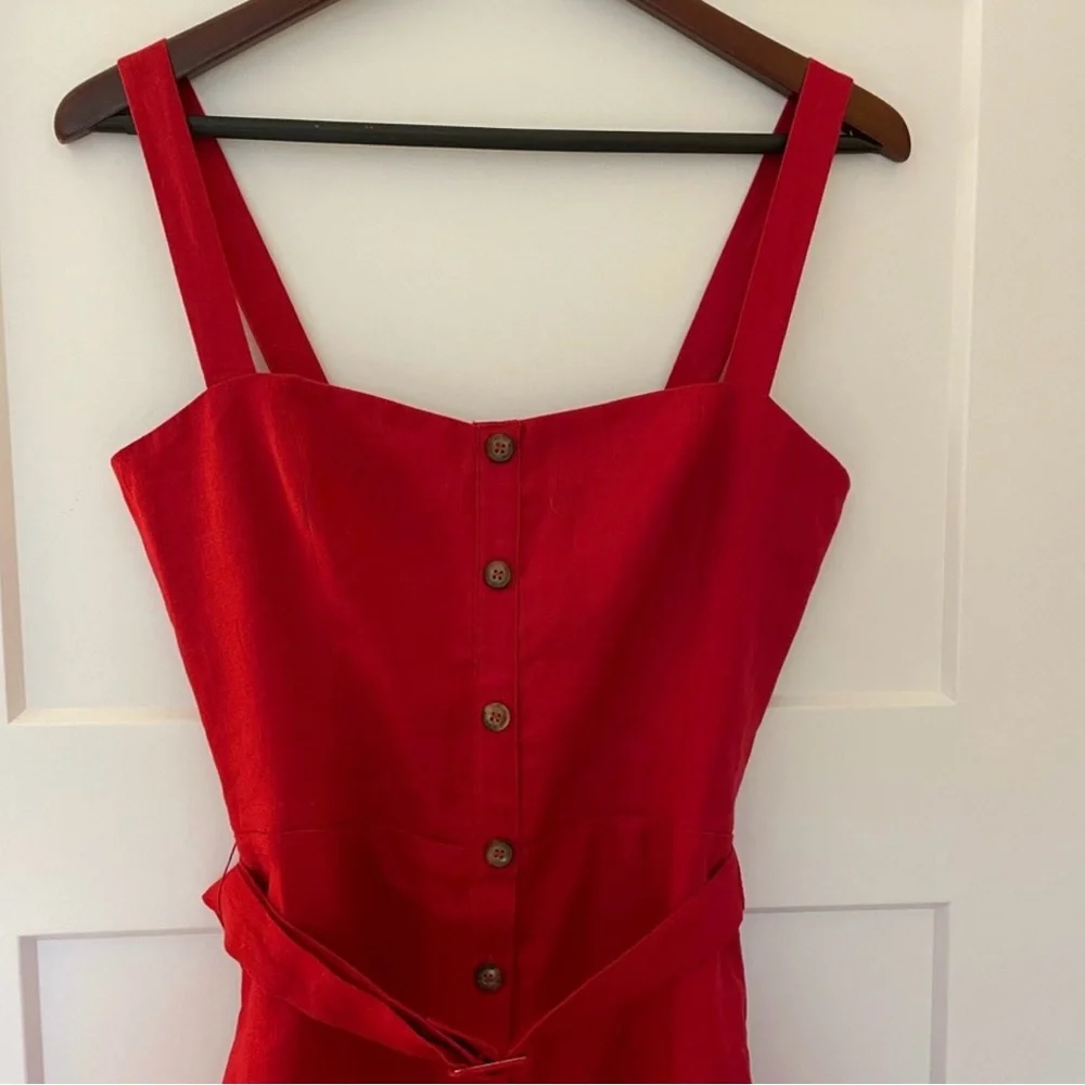 Reformation Anina Linen Dress in Cherry Red - Picture 3 of 6